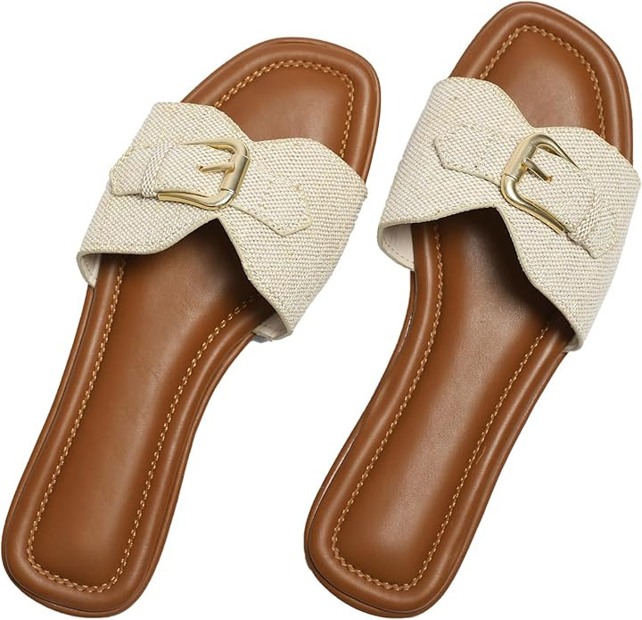 Flat Womens Sandals Flat Slide Sandals Women Black Brown White Sandals Size 6-11 | Amazon (US)