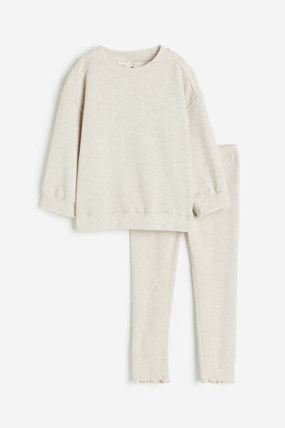 2-piece Sweatshirt and Leggings Set - Light beige melange - Kids | H&M US | H&M (US + CA)