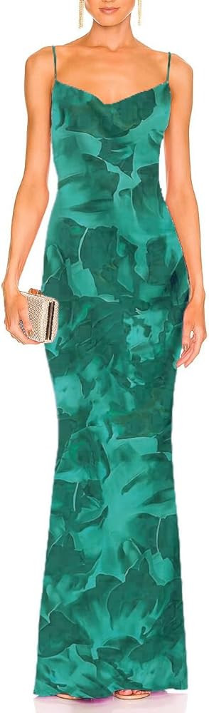 Capuffy Women Drape Neck Formal Maxi Dresses Lace Backless Cocktail Party Dress Spaghetti Straps ... | Amazon (US)