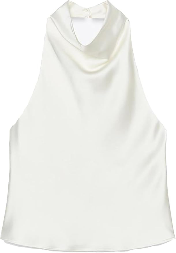 Women's Satin Tank Top Backless Halter Neck Camisole Elegant Draped Front Loose Fit Sexy Summer T... | Amazon (US)