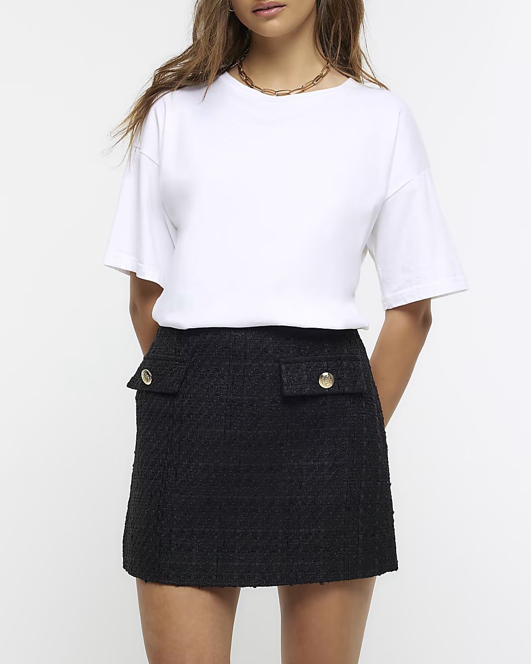 Black boucle mini skirt | River Island (US)