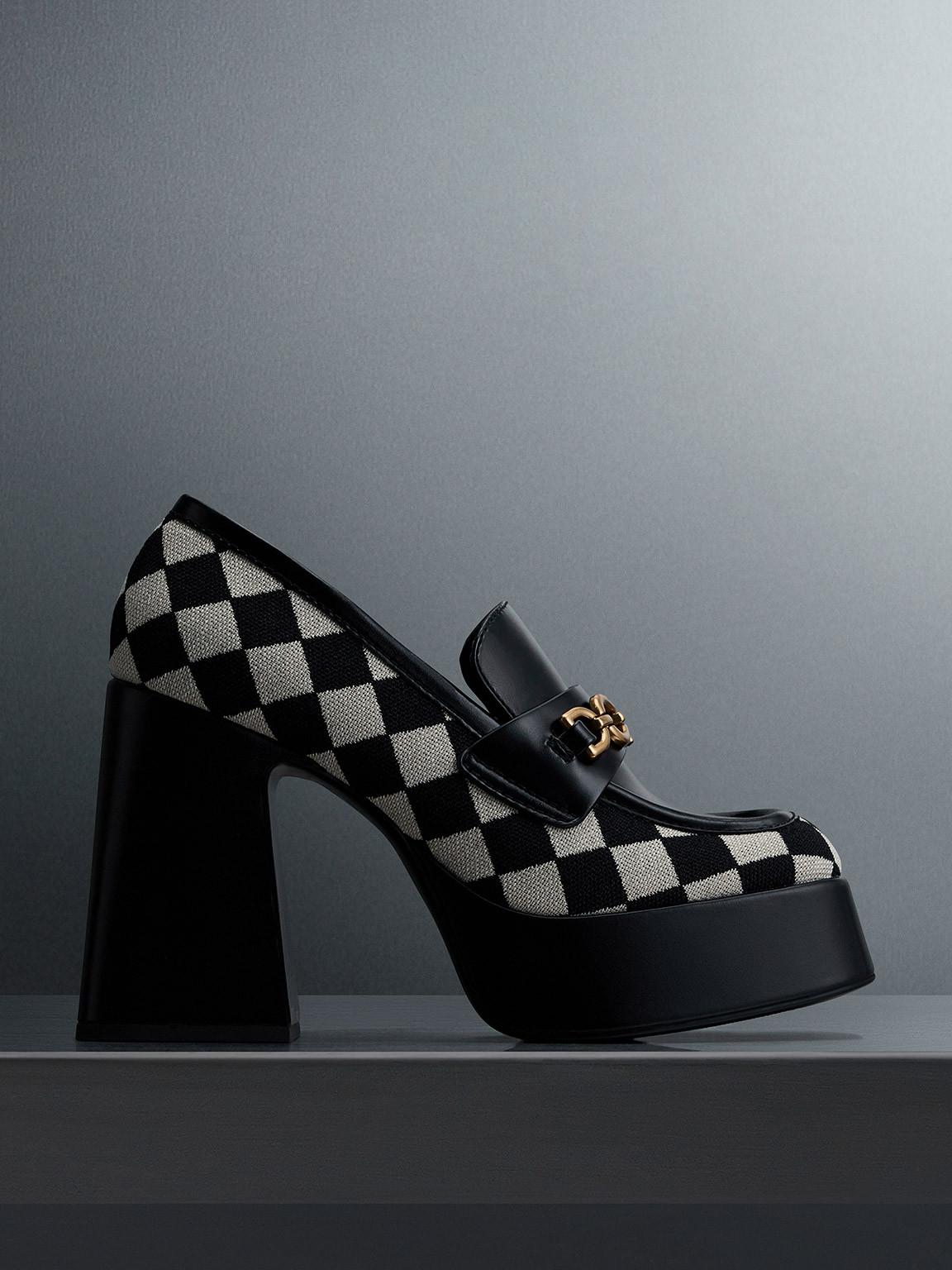 Checkered Metallic Accent Platform Loafers
 - Multi | Charles & Keith US