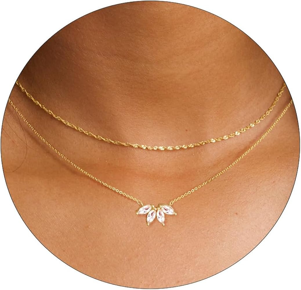 Dainty Gold Necklaces for Women Cubic Zirconia 14k Gold Plated Layered Necklaces Cute Y Drop Neck... | Amazon (US)