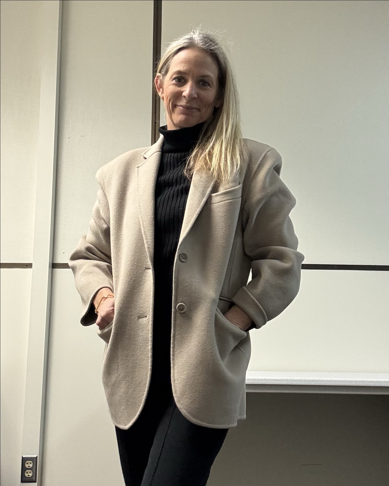 This Anine Bing wool/cashmere is so cozy, with bug pockets (for dry erase markers, haha) 

#LTKworkwear #LTKover40 #LTKstyletip