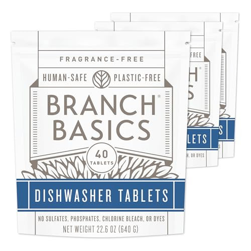 Branch Basics Dishwasher Tablets – 120 Ct | Plastic-Free, Fragrance-Free, Human-Safe | Delivers a Powerful Clean Without Harsh Chemicals (40 Count (Pack of 3)) | Amazon (US)