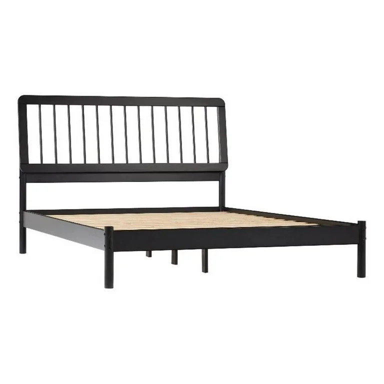 Pemberly Row Solid Wood Mid-century Modern Queen Spindle Bed - Black | Walmart (US)