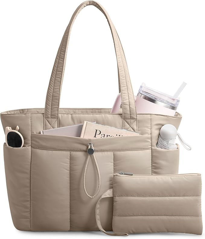 TOPDesign Puffy Tote Bag for Women with Cup Holder & Laptop Compartment & Cosmetic Bag & Trolley ... | Amazon (US)