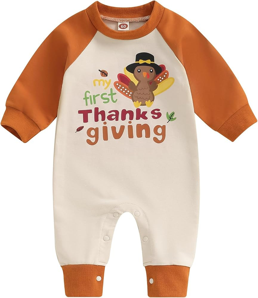 FYBITBO My First Thanksgiving Baby Boy Girl Outfit Little Turkey Jumpsuit Romper Onesie Newborn T... | Amazon (US)