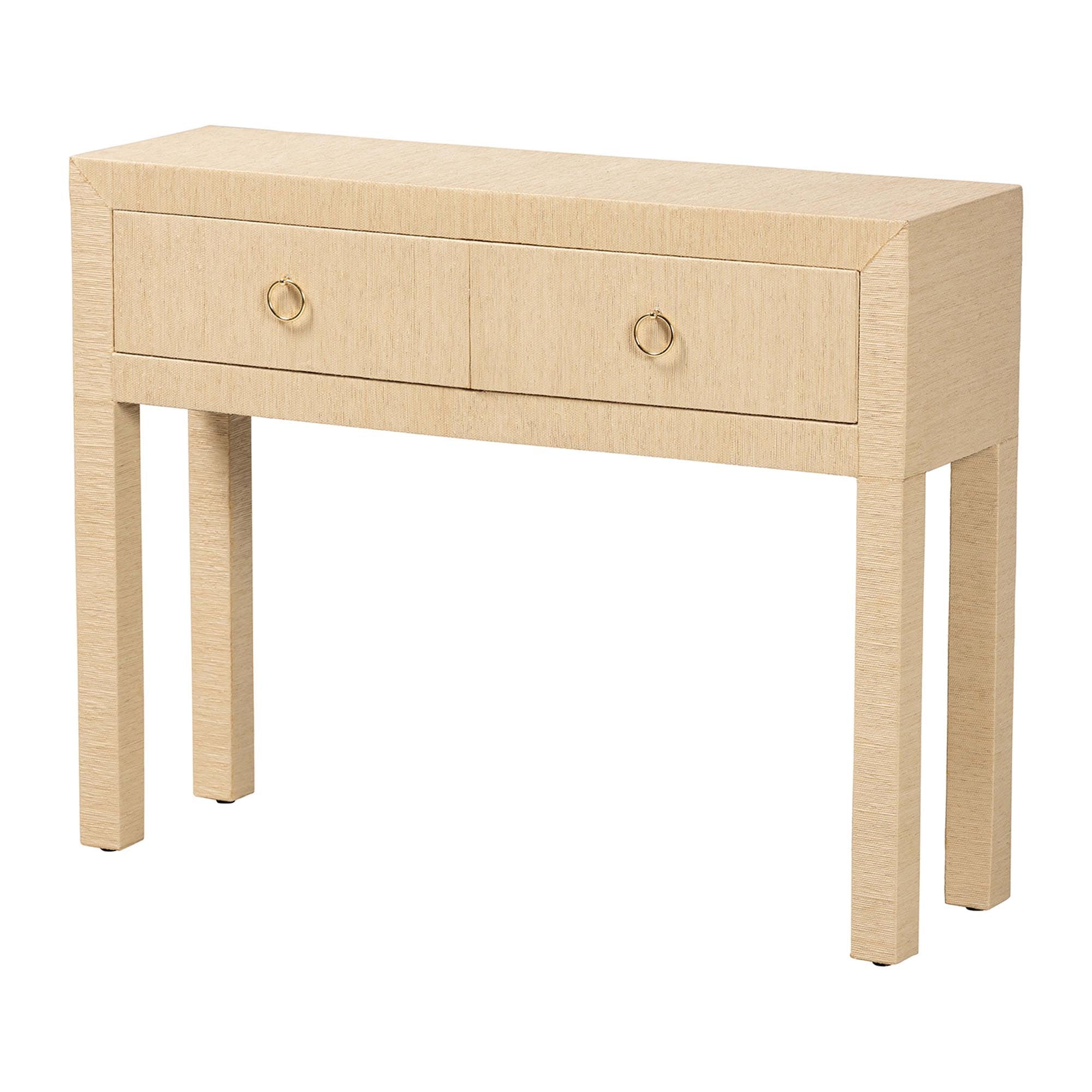 Bali & pari Noah Grasscloth 2-Drawer Console Table - Woven Texture Entryway Table with Gold Ring ... | Amazon (US)