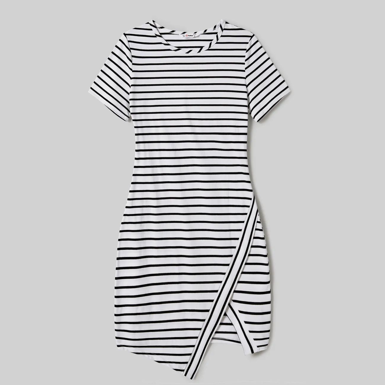 Family Matching 95% Cotton Stripe Asymmetrical Hem Short-sleeve Dresses and Stripe Panel T-shirts... | PatPat