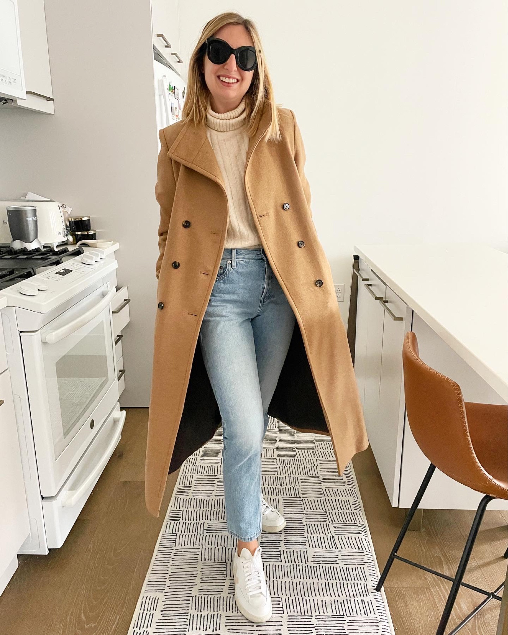 Causal OOTD for the tech office with coat
S in @hm sweater
27 in @everlane 90s cheeky jean
8.5 in @veja sneaker
M in @mango camel coat
Sunglasses from @amazon 
•
#officeootd #officeoutfit #casualoutfit #womenintech #officefashion #casualfashion #winterfashion #winteroutfit #whitesweater #bluejean #vejasneaker #sunglasses #camelcoat #classicoutfit #classicstyle #officestyle #casualstyle #comfyootd #cozyootd #ootd #outfitidea #outfitinspiration #outfitinpso #outfitoftheday #techoutfit

#LTKstyletip #LTKworkwear #LTKfit