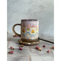Handmade Mug With Saucer, Rainbow Coffee Mug, Coffee Lover Gift, Unique Mugs, Gifts For Her, Pottery Gift | Etsy (US)
