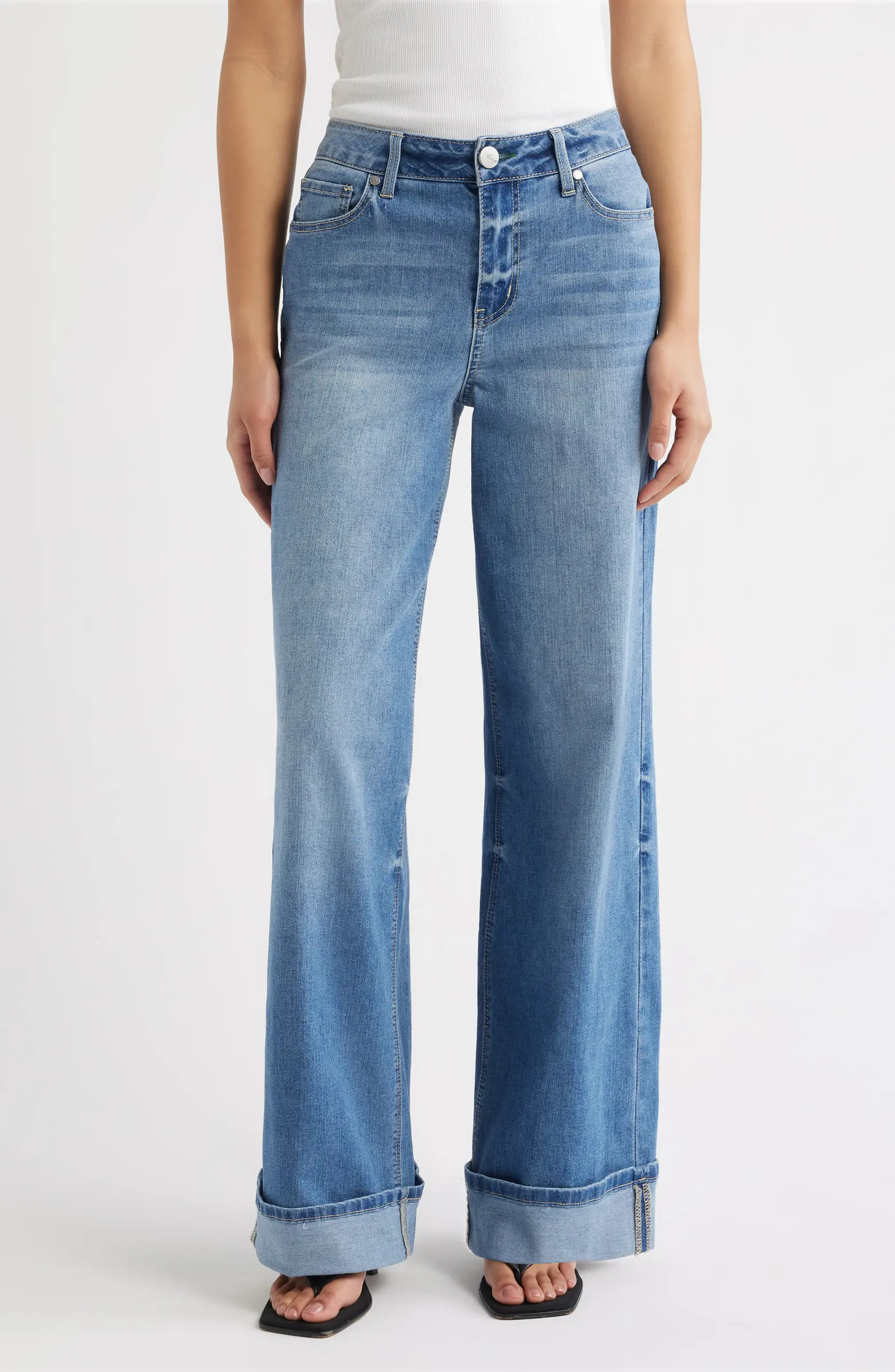 High Waist Cuff Slim Wide Leg Jeans | Nordstrom