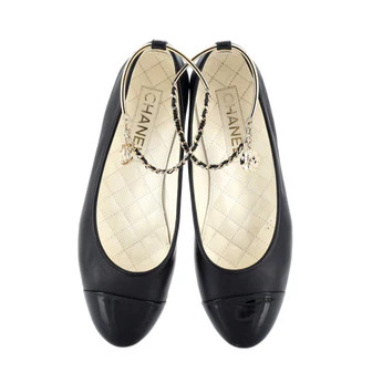 Women's Cap Toe Ankle Chain Ballerina Flats Leather | Rebag