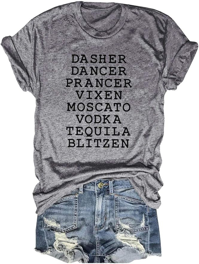 Womens Reindeer Alcohol Christmas Shirts Dasher Dancer Prancer Vixen Moscato Vodka Tequila Blitze... | Amazon (US)