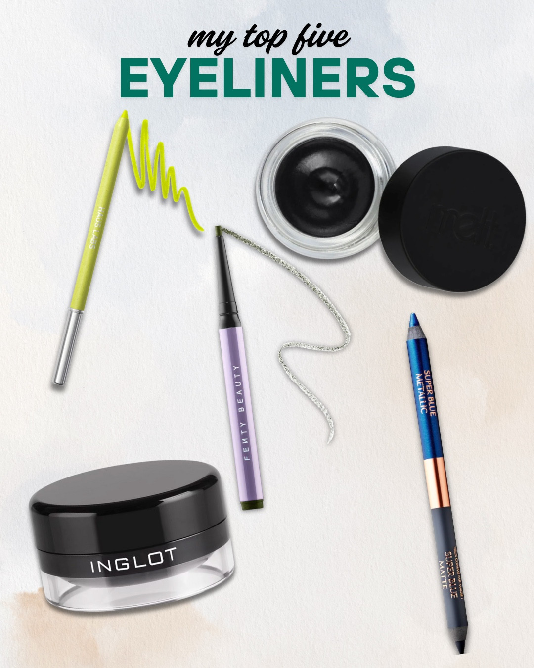 These are my top 5 eyeliners for bold pigment, smooth glide, and all-day wear.

Inglot AMC Eyeliner Gel – Intense, waterproof, and doesn’t budge. My go-to for a sharp wing or bold graphic liner.

Melt Cosmetics Gel Eyeliner – Creamy, pigmented, and perfect for smudging or precise lines. Great color variety too.

Charlotte Tilbury Duo Eyeliner Pencil – Double the drama. Smooth, rich formula with a creamy matte and metallic in one.

Fenty Beauty Flypencil Longwear Pencil Eyeliner – Retractable, long-wearing, and easy to control. Love how it glides on and stays put.

Haus Labs Optic Intensity Eco Eyeliner – Bold color payoff in every shade. Comes in tons of vibrant and wearable colors that show up beautifully on deeper skin.

#Top5Eyeliners #LongwearEyeliner #BoldLinerLooks #WaterproofLiner #ColorfulEyeliner #PigmentedPencils #LTKMakeup #LTKBeauty