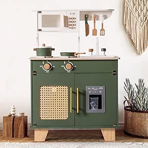 ROBOTIME Play Kitchen with Pretend Ice Cube Dispenser for Toddler, Wooden Kids Kitchen Play Set, ... | Amazon (US)