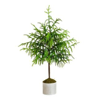 3 ft. Artificial Real Touch Norfolk Island Pine in Metal Tin Planter with Natural Look | The Home Depot