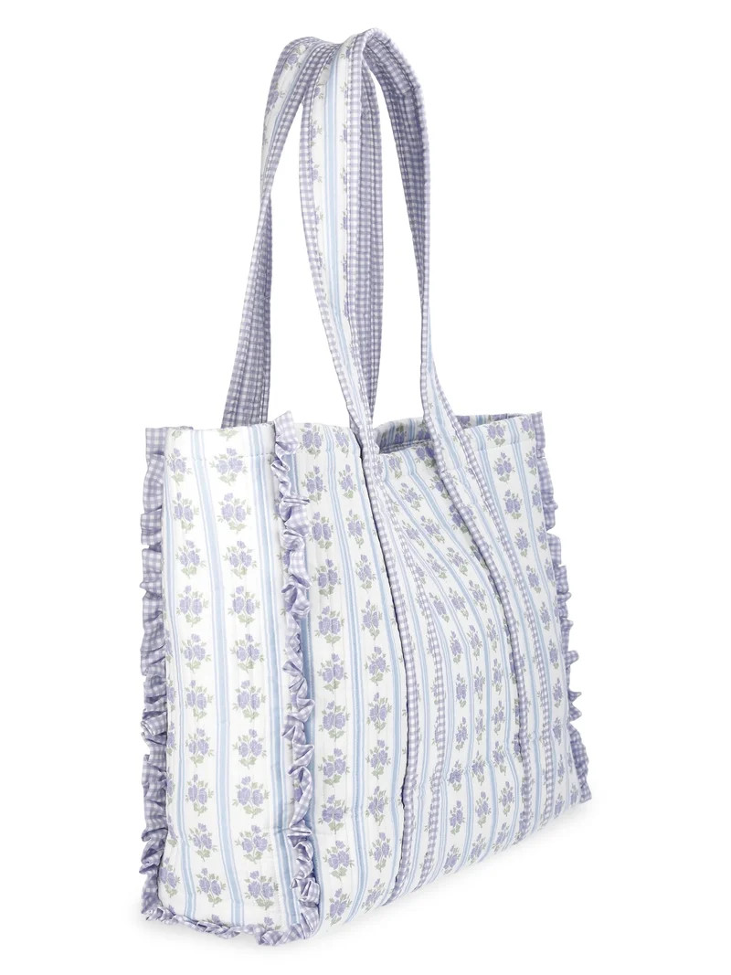 No Boundaries Women's Quilted Tote Bag, Floral/Gingham | Walmart (US)