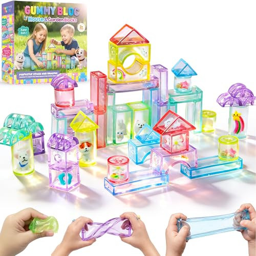 Gummy Bloc 33PCS Sensory Building Blocks for Toddlers,Soft Squishy Montessori Stacking Toy, House Garden Theme, Squeezable & Stretchable Fidget Blocks for Creative Play,Educational Preschool STEM Toy | Amazon (US)