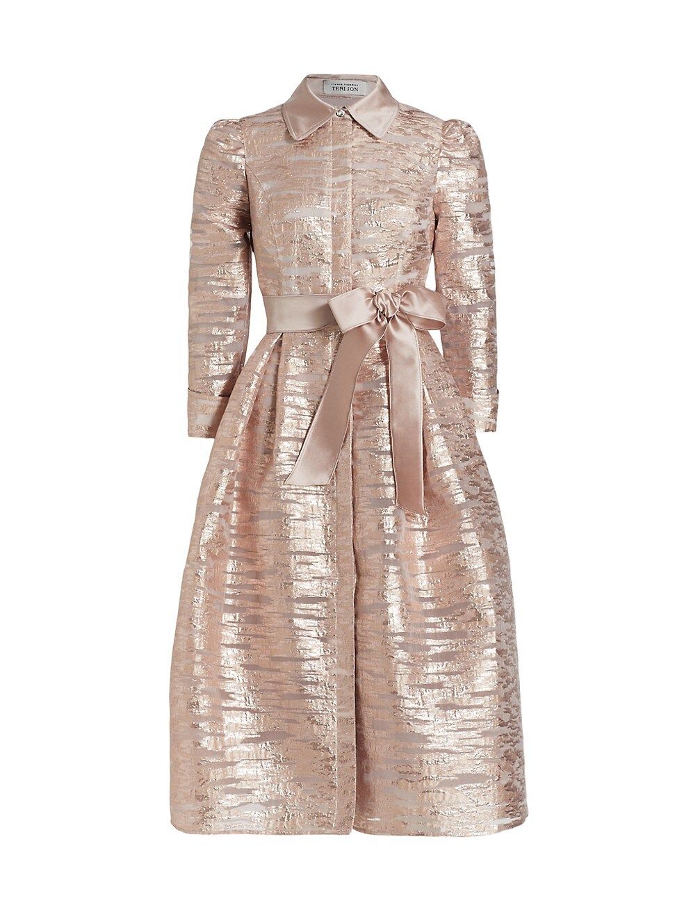 Teri Jon by Rickie Freeman Metallic Organza Satin-Trim Shirtdress | Saks Fifth Avenue