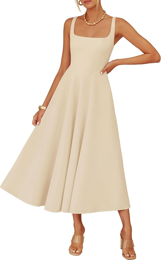 ZESICA Women's Summer Sleeveless Midi Dress 2026 Square Neck Wedding Guest Beach Casual Flowy Lon... | Amazon (US)