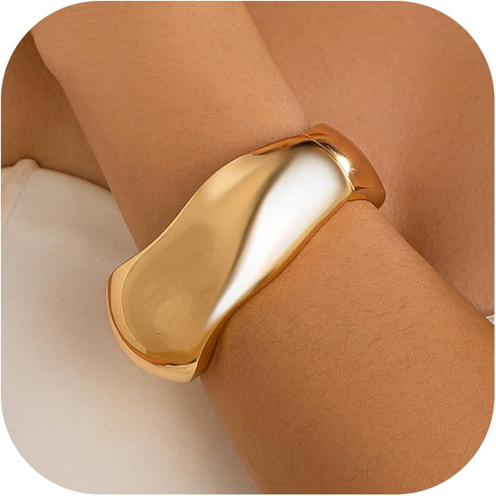 Chunky Gold Cuff Bangle Bracelets for Women - Gold Polished Trendy Twisted Hinged Cuff Open Wide ... | Amazon (US)