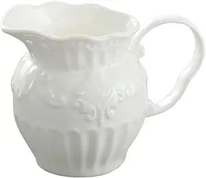 FUYU Relief White Ceramic Coffee Milk Creamer Pitcher with Handle | Amazon (US)
