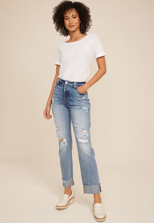 Goldie Blues™ Legacy High Rise Ripped Straight Jean | Maurices