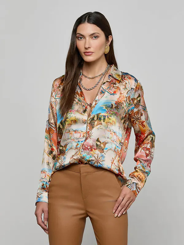 Tyler Silk Blouse in Multi Collage | L'AGENCE | L'Agence