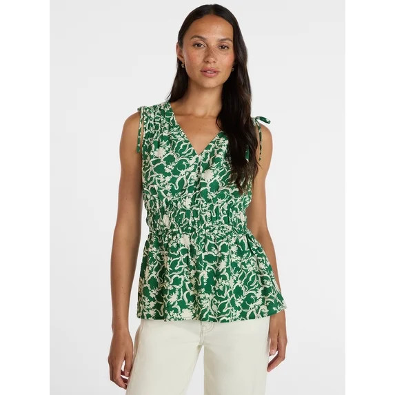 Time and Tru Women's Ruched Tie Shoulder Top, Sizes XS-XXXL | Walmart (US)