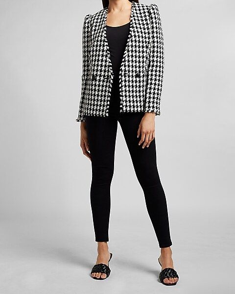 Houndstooth Double Breasted Tweed Blazer | Express