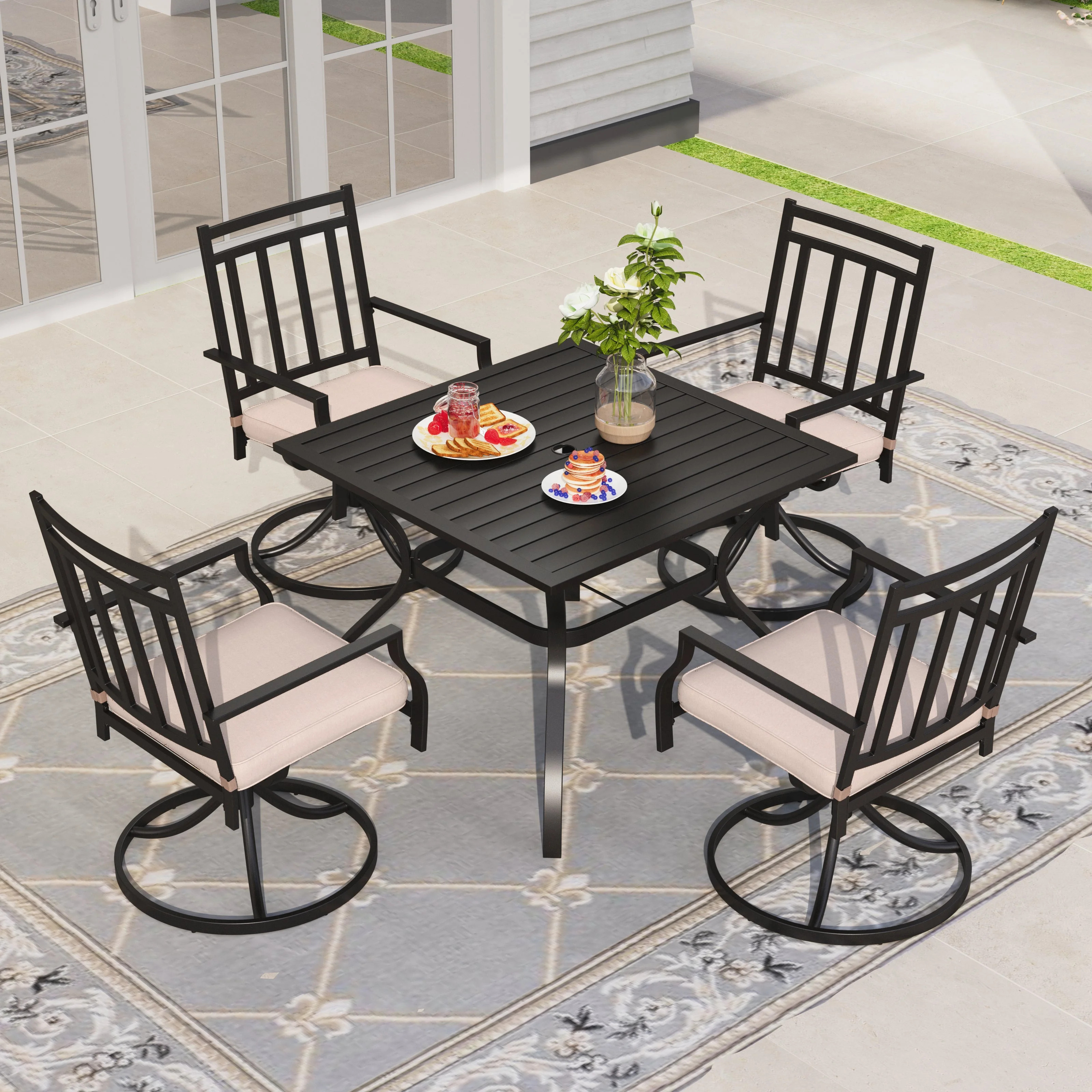 Sophia & William 5 Piece Outdoor Patio Metal Dining Set Cushioned Swivel Chairs and 37" Square Ta... | Walmart (US)