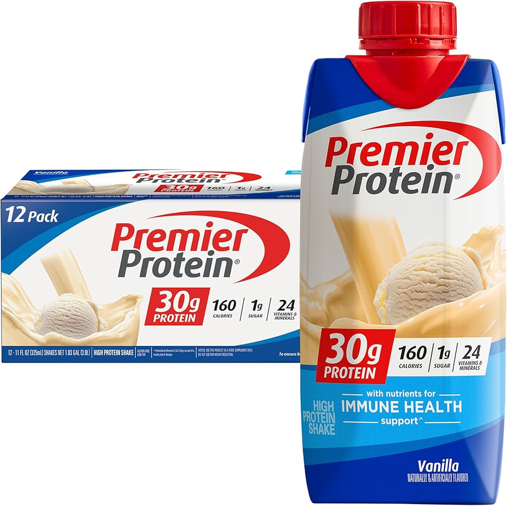 Premier Protein Protein Shake, Vanilla, 30g Protein, No Added Sugar, 11 fl oz Pack of 12 (Packagi... | Amazon (US)