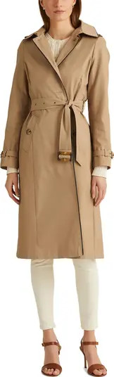 Lauren Ralph Lauren Water Resistant Cotton Blend Trench Coat with Removable Hood | Nordstrom | Nordstrom