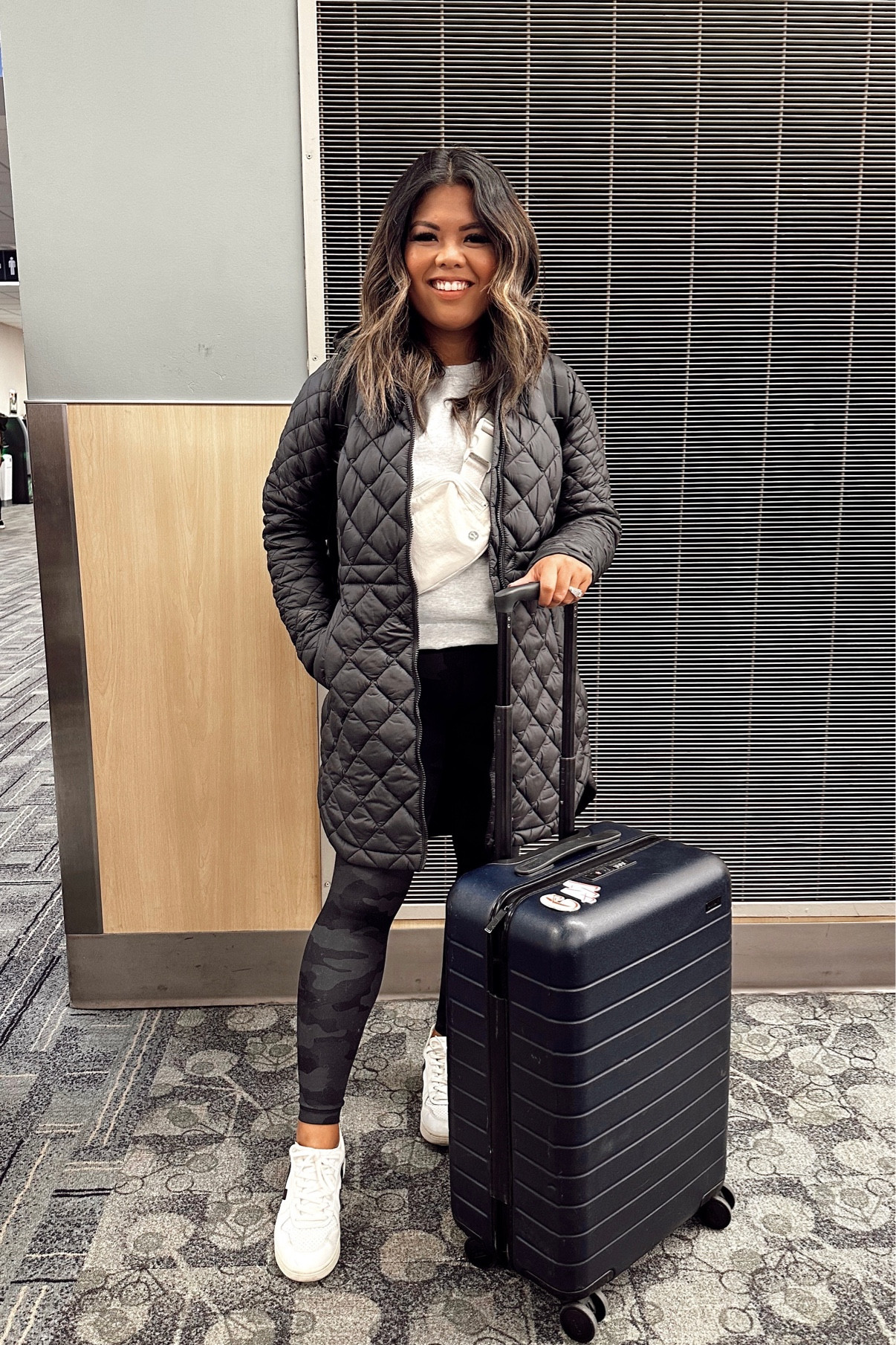 Travel attire!  Away luggage - athleta parka - outerwear - belt bag 

#LTKsalealert #LTKunder100 #LTKtravel