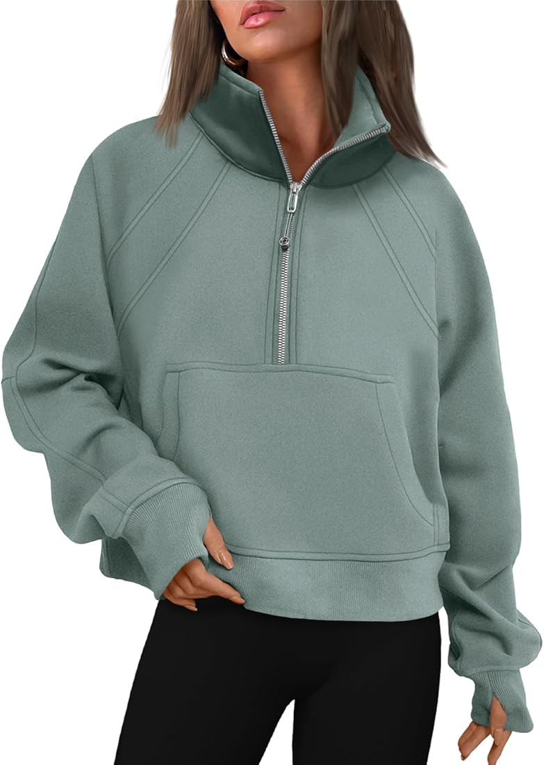 Trendy Queen Womens Half Zip Cropped Pullover Sweatshirts Fleece Quarter Zipper Hoodies Winter Cl... | Amazon (US)
