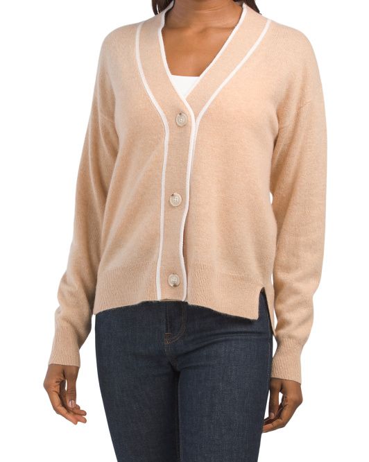 Cashmere Cardigan With Contrast Detail | TJ Maxx