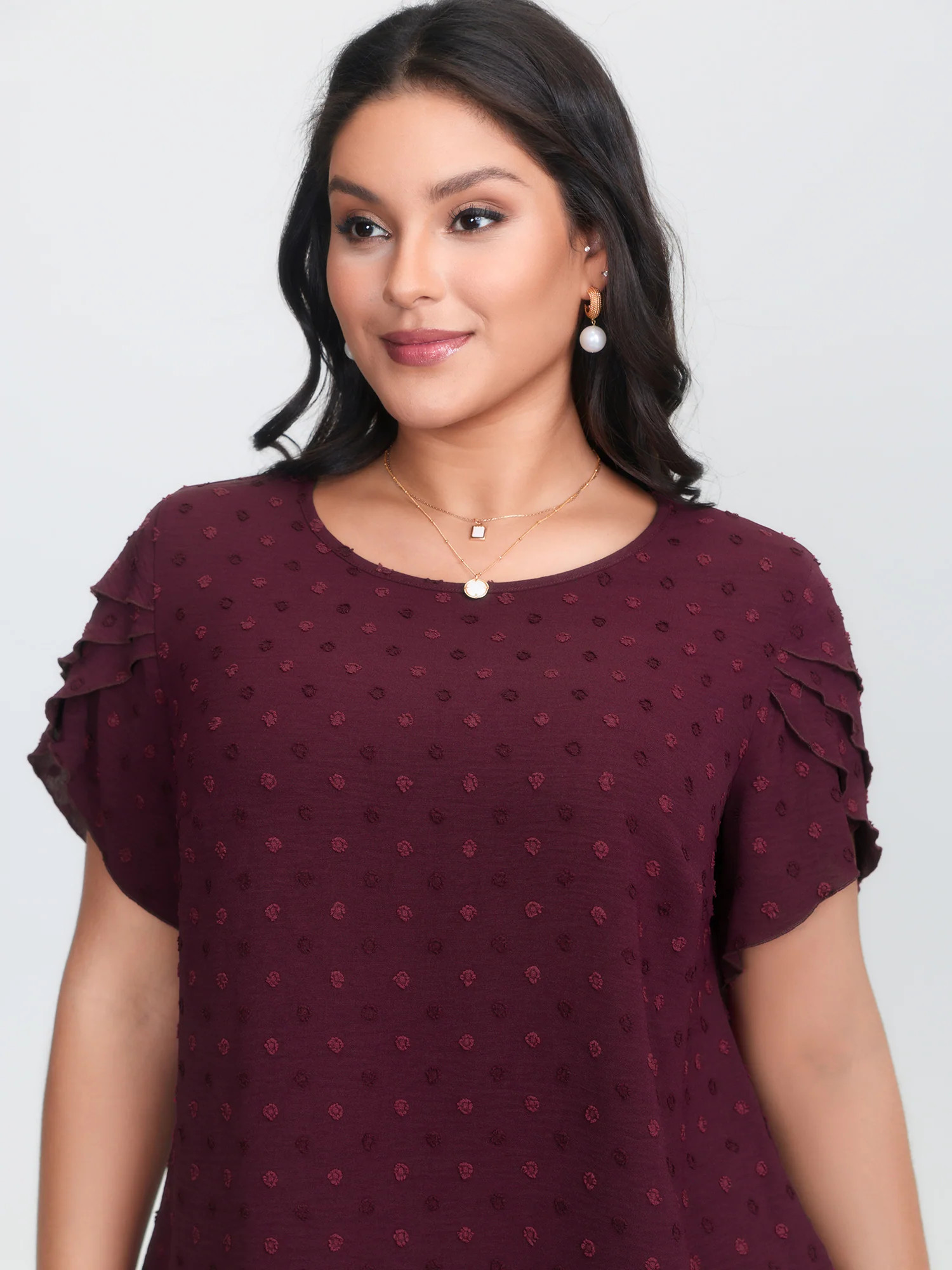 Textured Color Contrast Petal Sleeve Blouse | Bloomchic