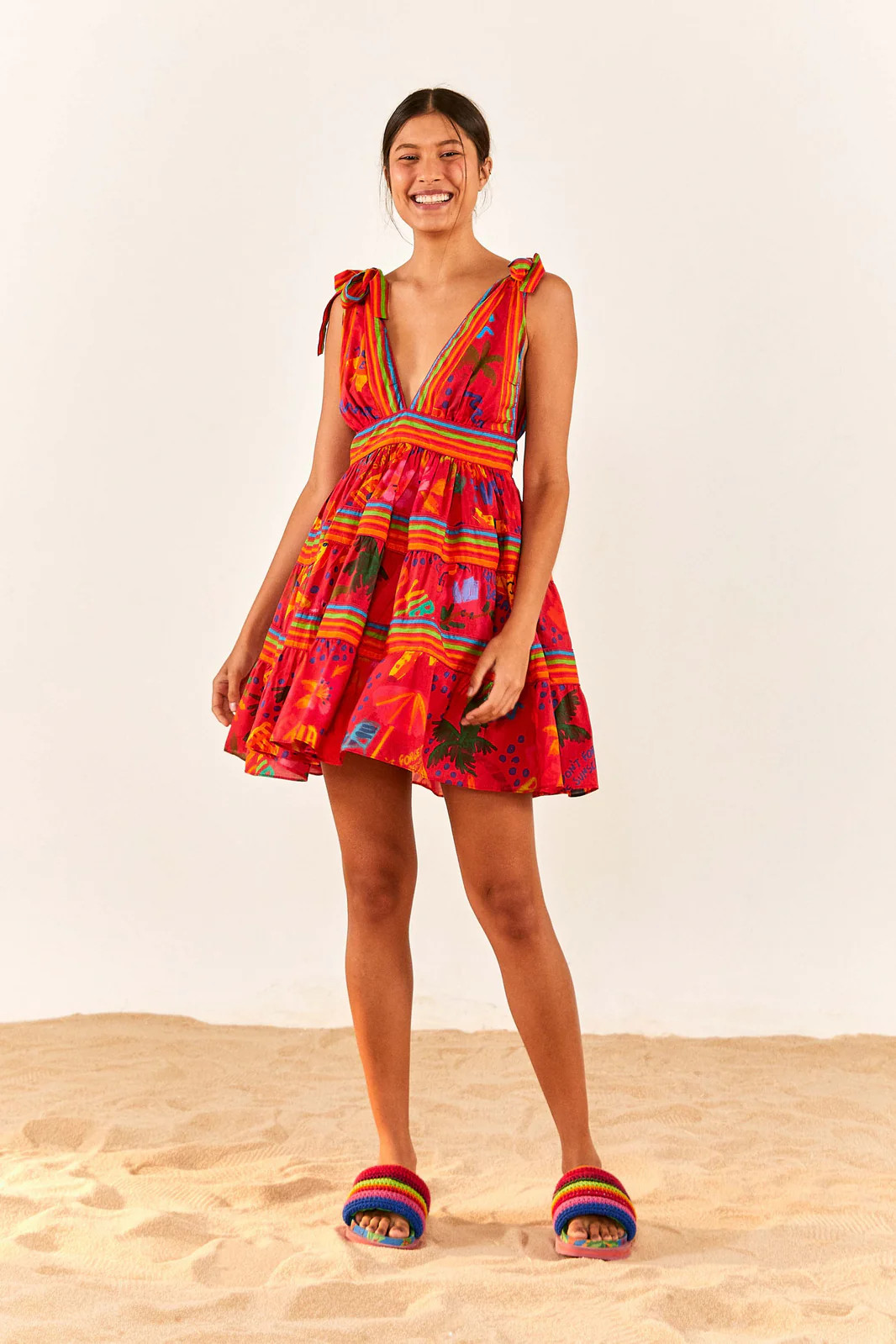 Red Good Vibes V Neck Mini Dress | FarmRio (US)