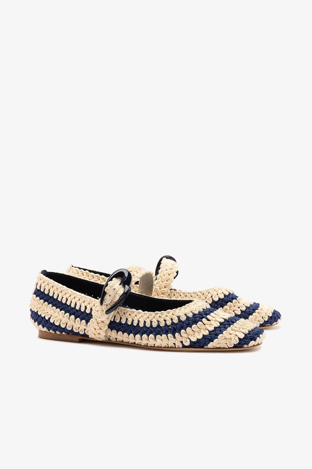 Verona Crochet Ballet Flat In Navy and Ivory Crochet | Larroude