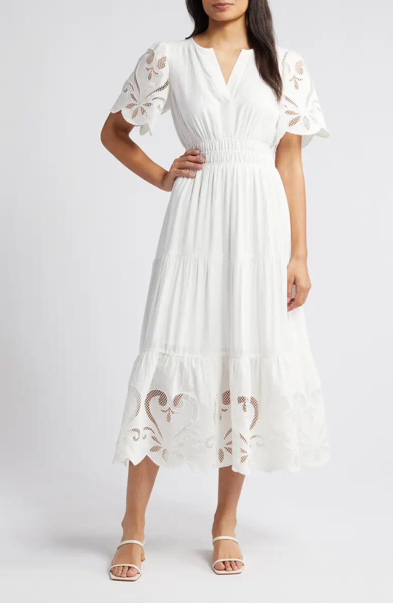 ZOE AND CLAIRE Lace Detail Tiered Midi Dress | Nordstrom | Nordstrom