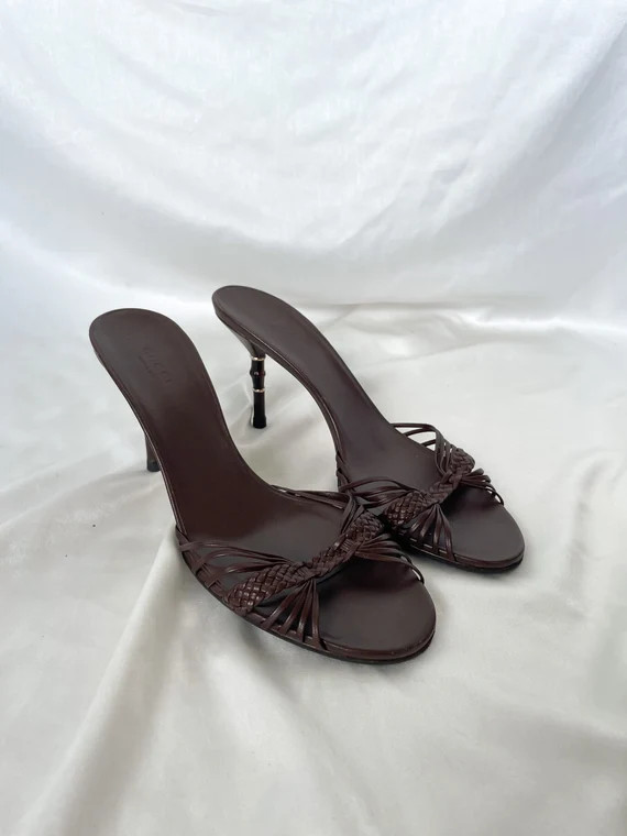 Y2K Gucci vintage leather woven bamboo mules EU39.5 | Etsy (US)