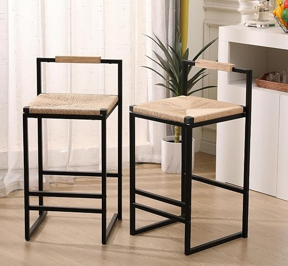 Counter Height Bar Stools, 32 inch Bar Height Stools,Paper Rope Woven Bar Stools Set of 2,Farmhou... | Amazon (US)