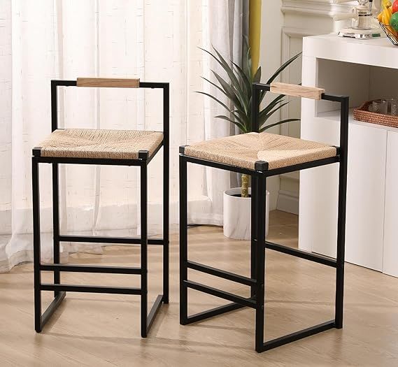 Counter Height Bar Stools, 32 inch Bar Height Stools,Paper Rope Woven Bar Stools Set of 2,Farmhou... | Amazon (US)