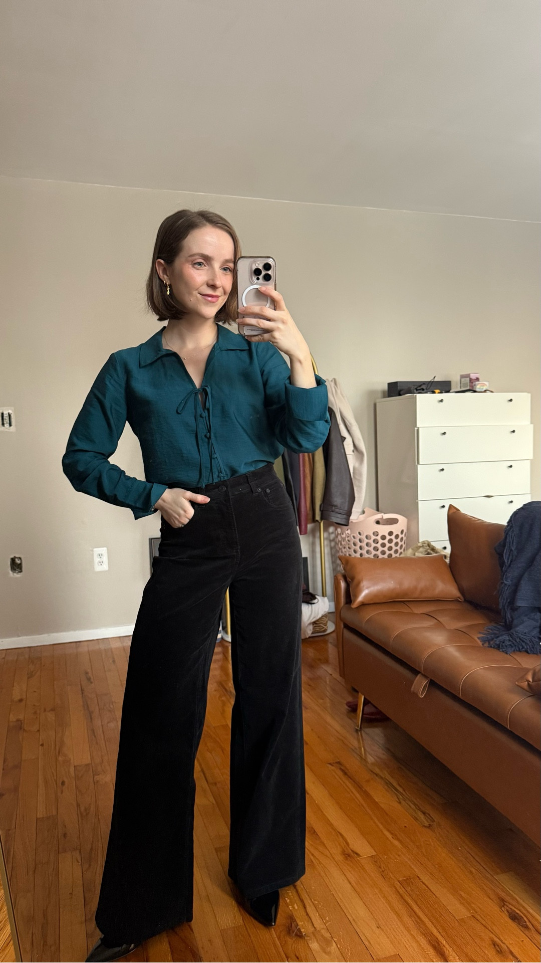 $18 tie front blouse! Wearing xs
Flare black corduroy pants with stretchy waist wearing small
Petite 


#LTKPetite #LTKSaleAlert #LTKootd