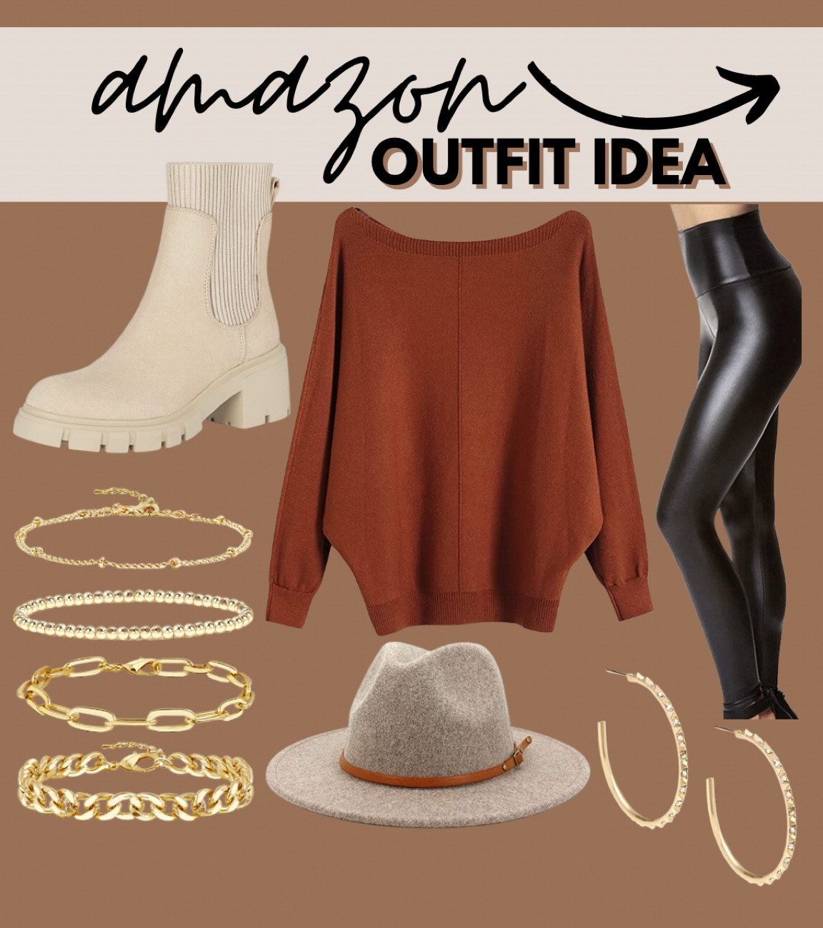 Amazon outfit idea. Fall outfit idea. Amazons sweater. Amazon prime day. Amazon gold jewelry. Chelsea boots. Amazon hat. Faux leather leggings  

#LTKshoecrush #LTKstyletip #LTKSeasonal