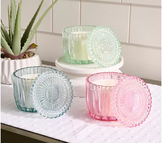 Make Your Selection: HomeWorx by Slatkin + Co. S/3 14oz Spring Classic Faceted Glass Candles | QVC