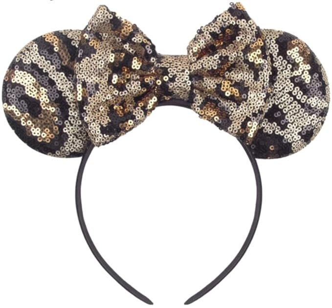CLGIFT Leopard Minnie Ears in Animal Kingdom Design, Sequin on Both Sides, Shiny Front Side Flexi... | Amazon (US)
