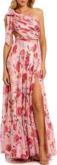 Floral One-Shoulder Cutout Chiffon Evening Gown | Nordstrom